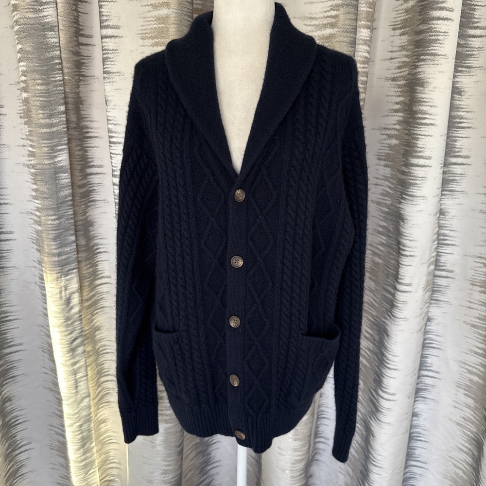 PETER MILLAR Sz XL Sweater Wool/Yak/Cashmere Blue Mens Shawl Cable Knit Jacket